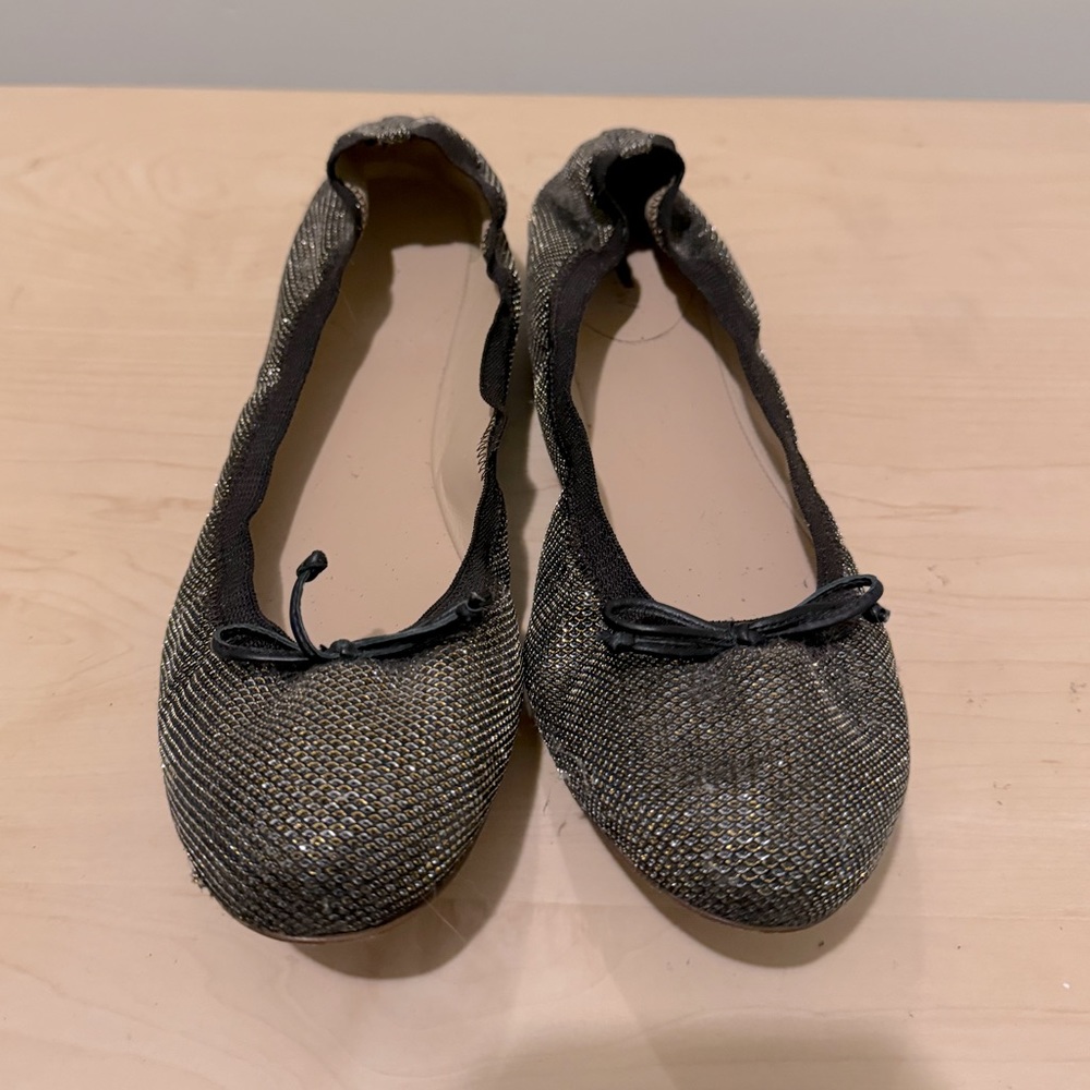 J Crew, black and gold sparkle ballet flats, size 9